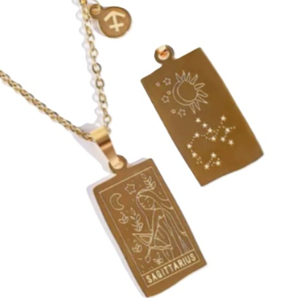 Sagittarius Zodiac Pendant Necklace 18K Gold Electro-Plated Stainless Steel Gold
